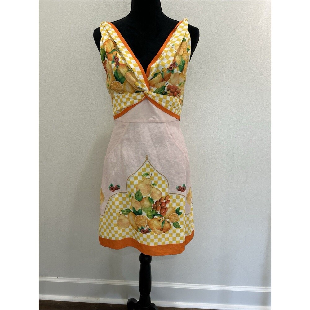 Antonio Melani Sz 4 Dress Kasey Fruit Print Sleeveless Zipper Linen Blend NWT